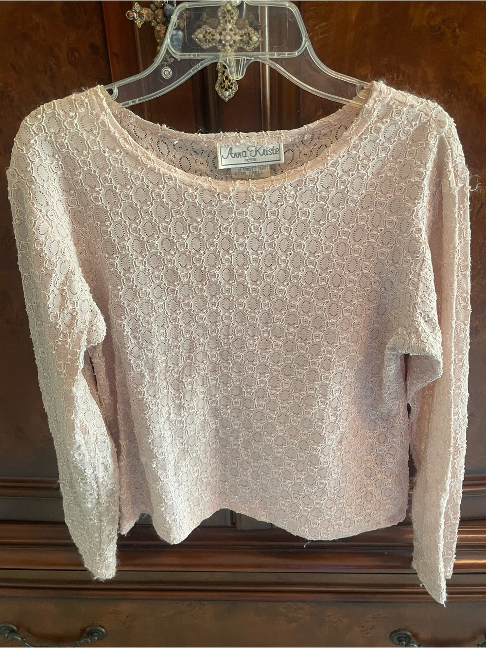 Lace Long-Sleeve Top in Light Pink